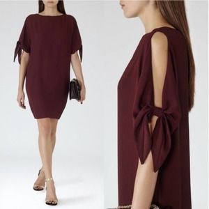 REISS Georgie Tie Sleeve Dress in Dark Red Maroon Flowy Shift Size 6